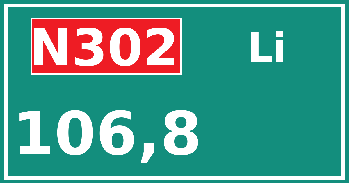Hectometerbord N302 106,8 zijde Li