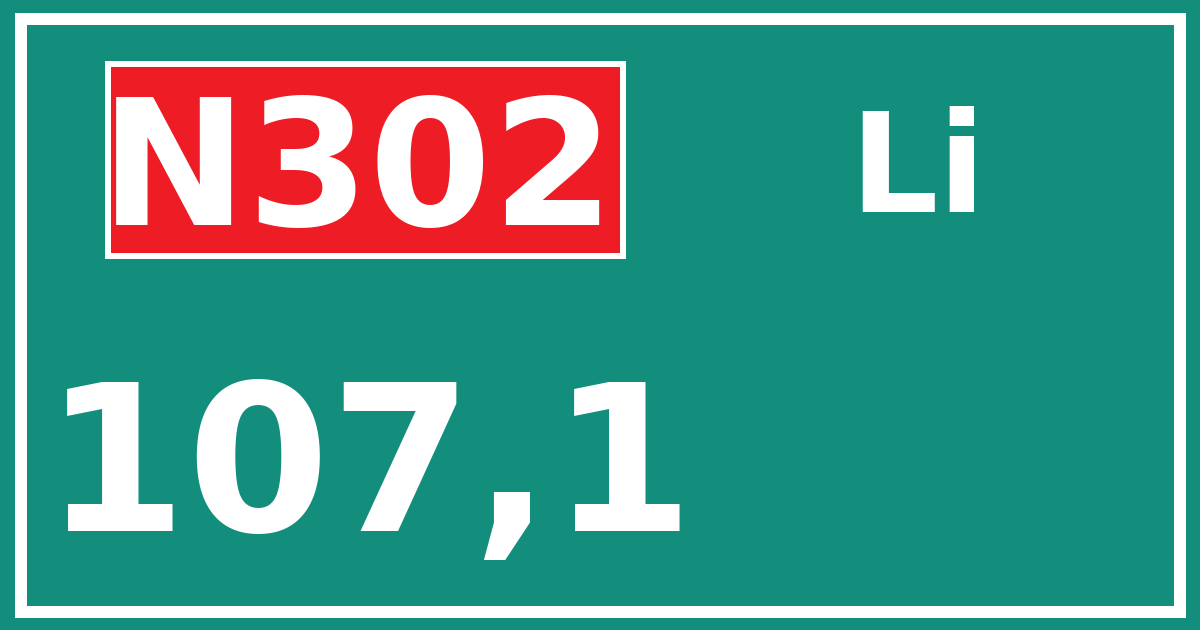 Hectometerbord N302 107,1 zijde Li