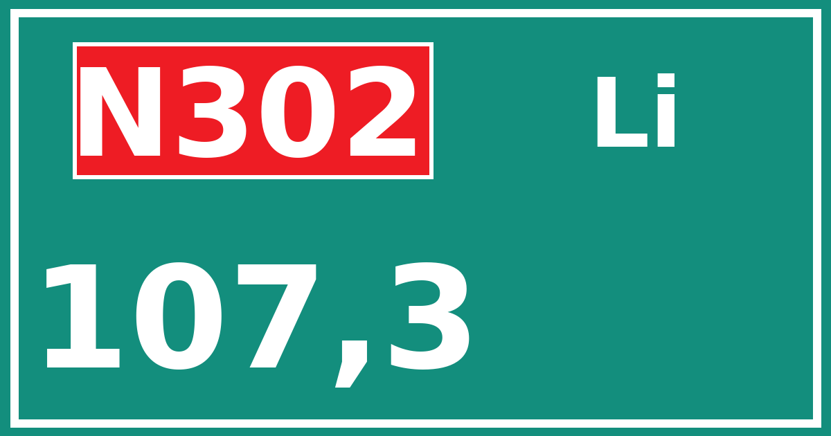 Hectometerbord N302 107,3 zijde Li