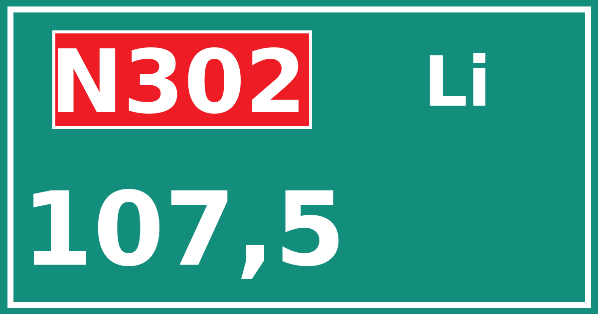 Hectometerbord N302 107,5 zijde Li