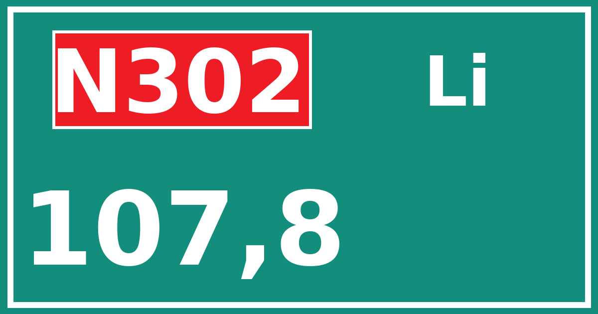 Hectometerbord N302 107,8 zijde Li