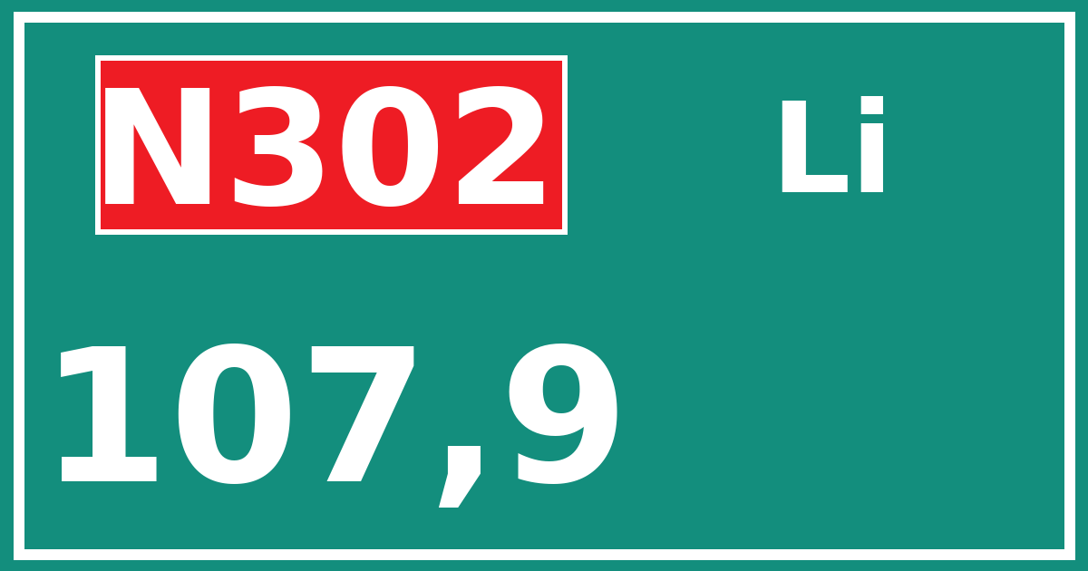 Hectometerbord N302 107,9 zijde Li