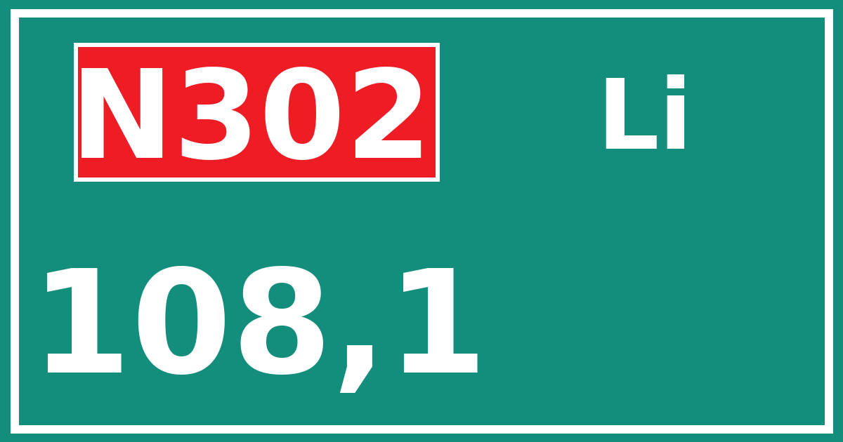 Hectometerbord N302 108,1 zijde Li
