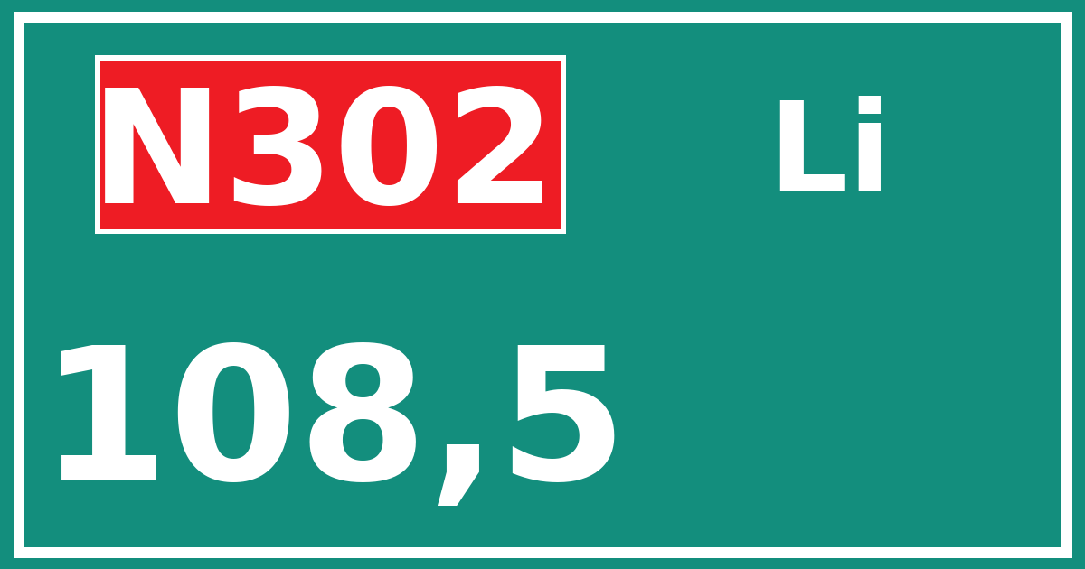 Hectometerbord N302 108,5 zijde Li