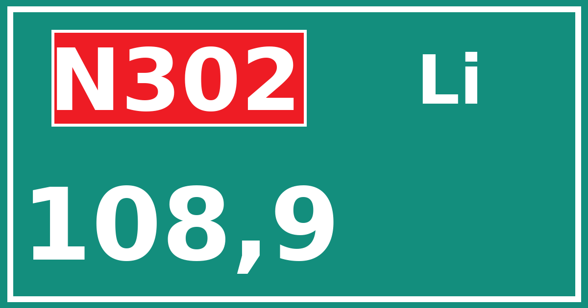 Hectometerbord N302 108,9 zijde Li