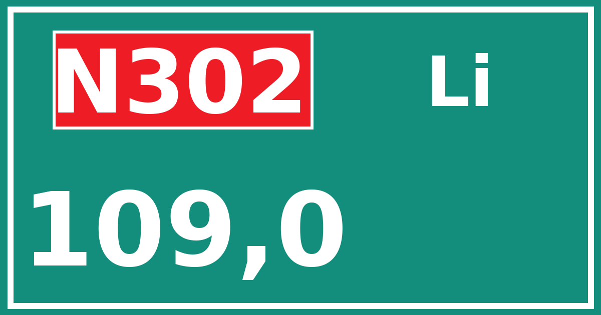 Hectometerbord N302 109,0 zijde Li