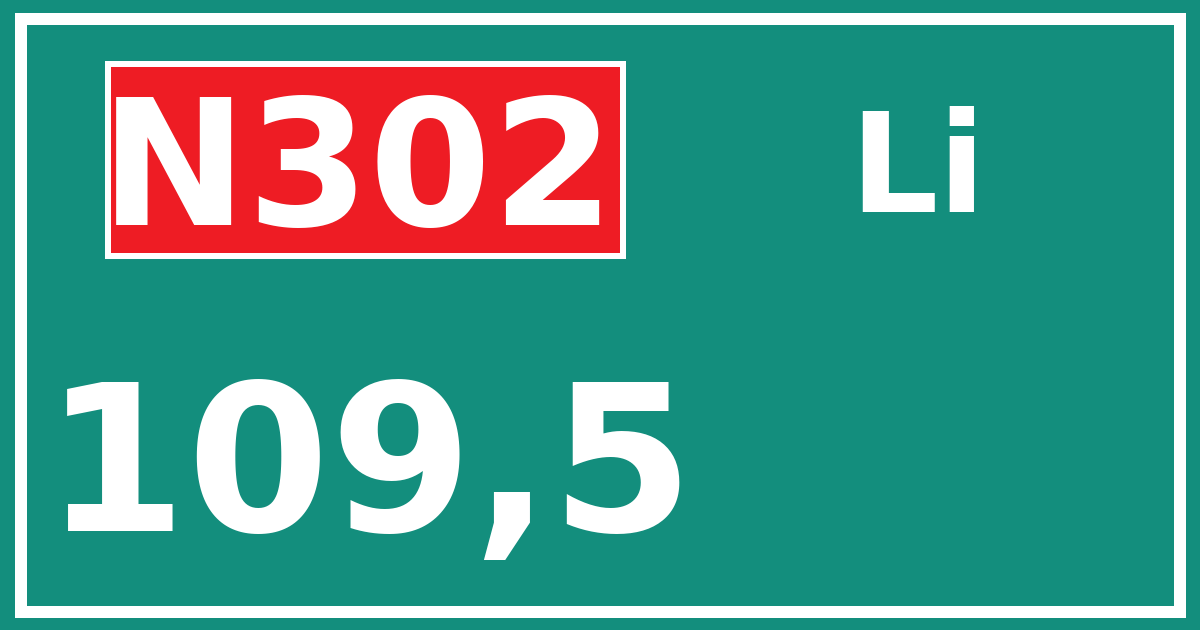 Hectometerbord N302 109,5 zijde Li
