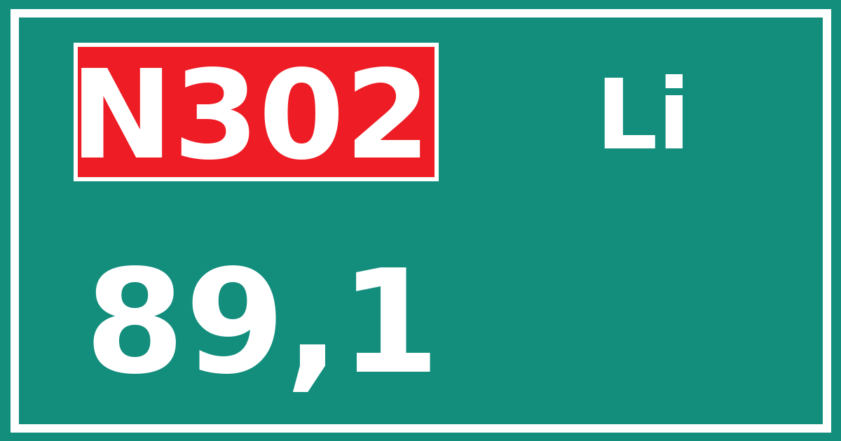 Hectometerbord N302 89,1 zijde Li