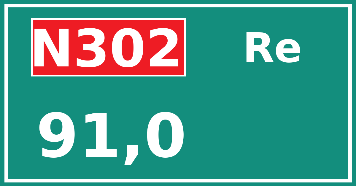 Hectometerbord N302 91,0 zijde Re