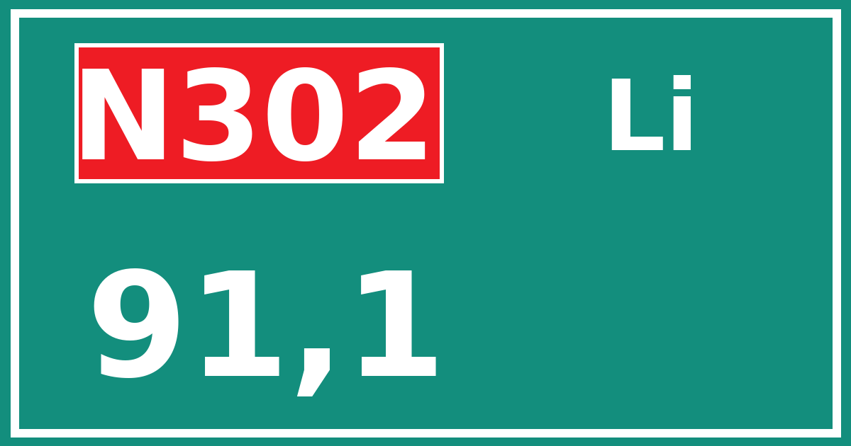 Hectometerbord N302 91,1 zijde Li