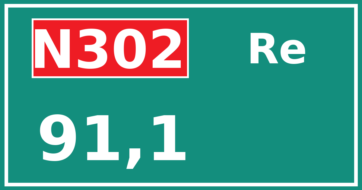 Hectometerbord N302 91,1 zijde Re