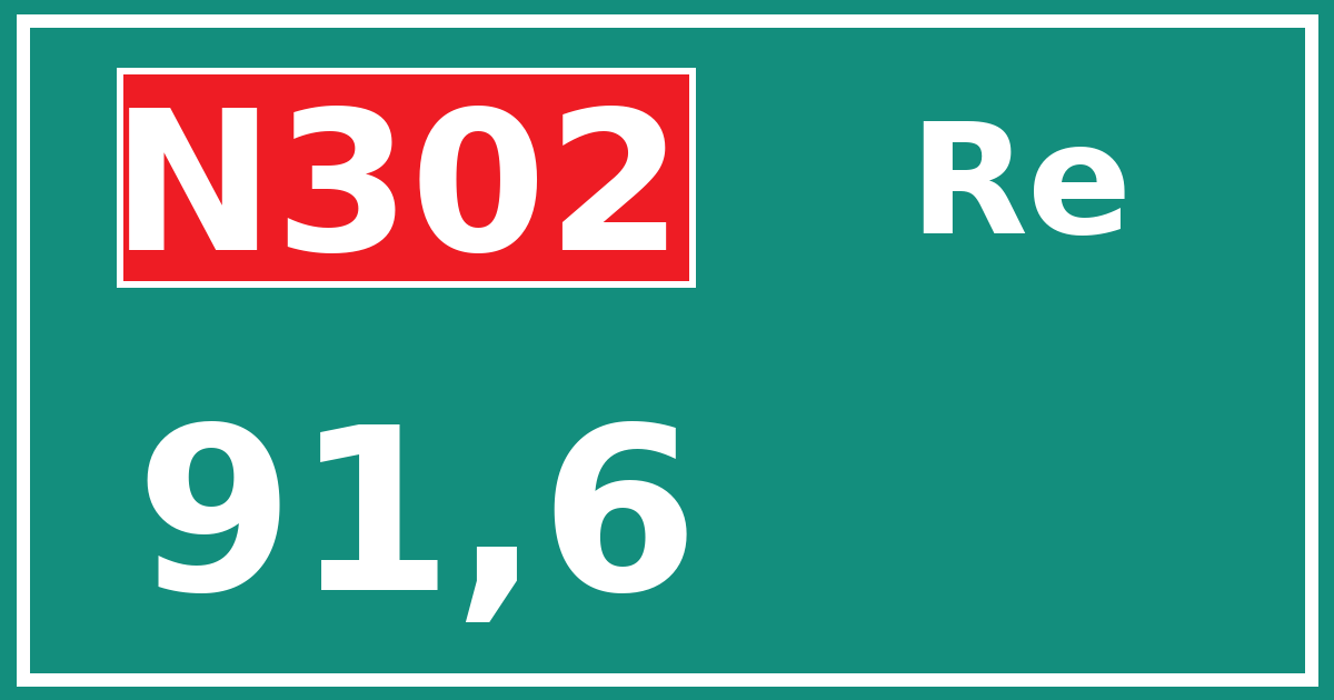 Hectometerbord N302 91,6 zijde Re