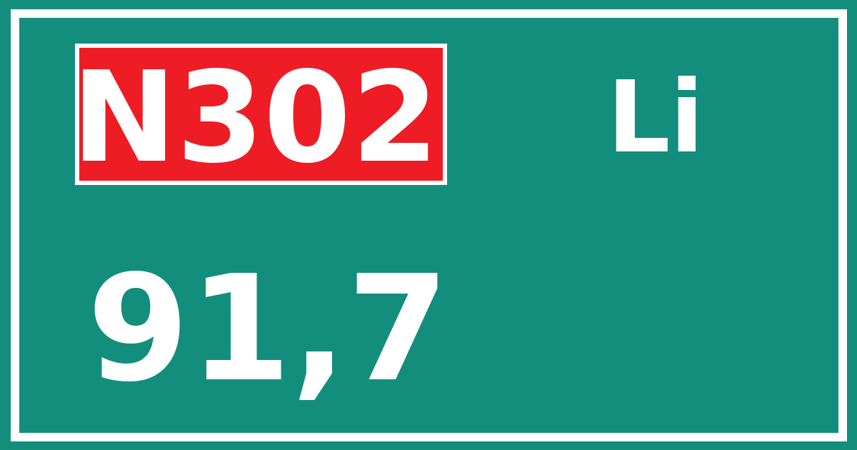 Hectometerbord N302 91,7 zijde Li