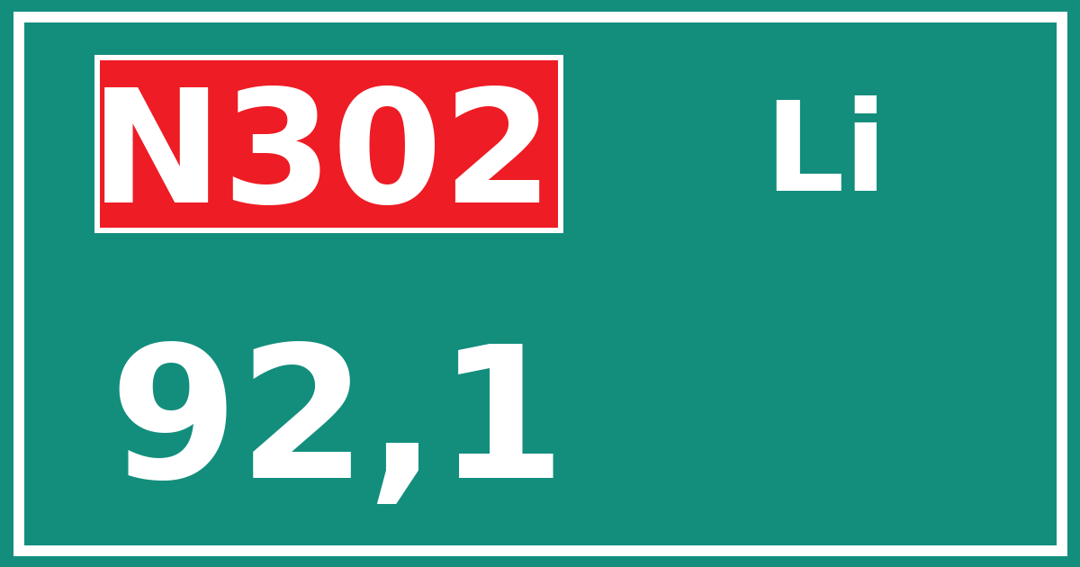 Hectometerbord N302 92,1 zijde Li
