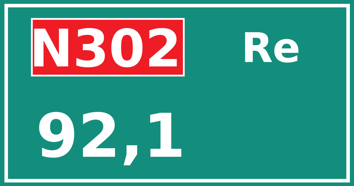 Hectometerbord N302 92,1 zijde Re