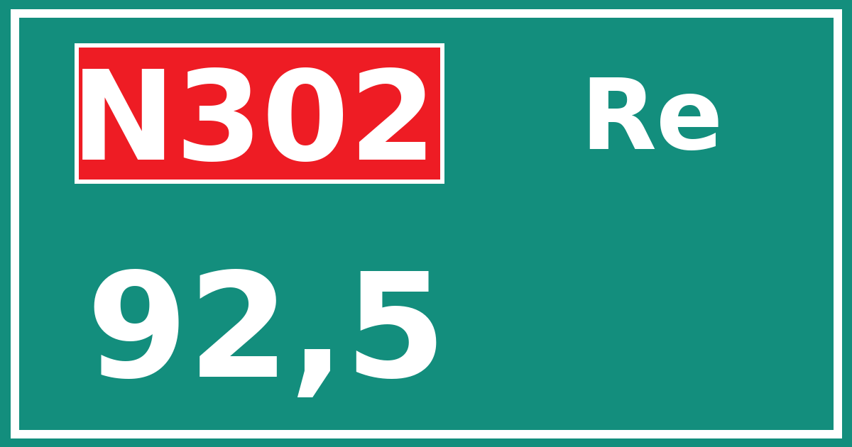 Hectometerbord N302 92,5 zijde Re