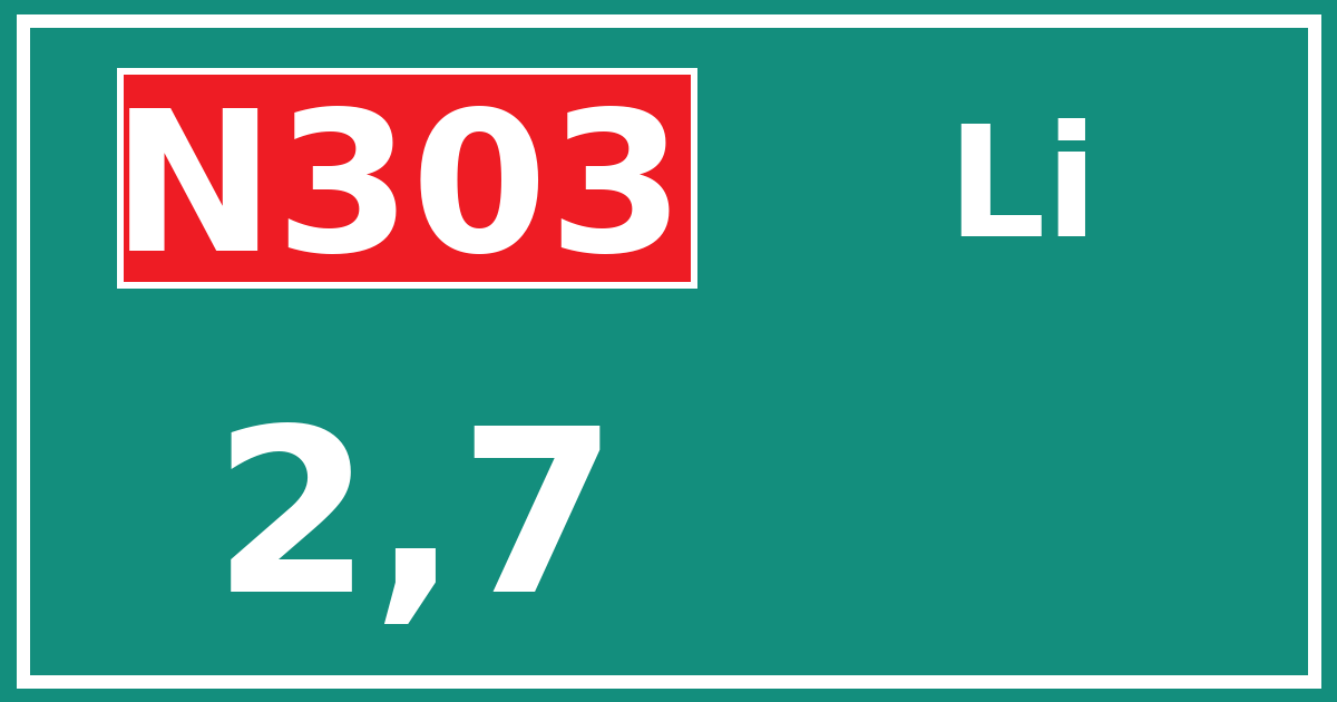 Hectometerbord N303 2,7 zijde Li