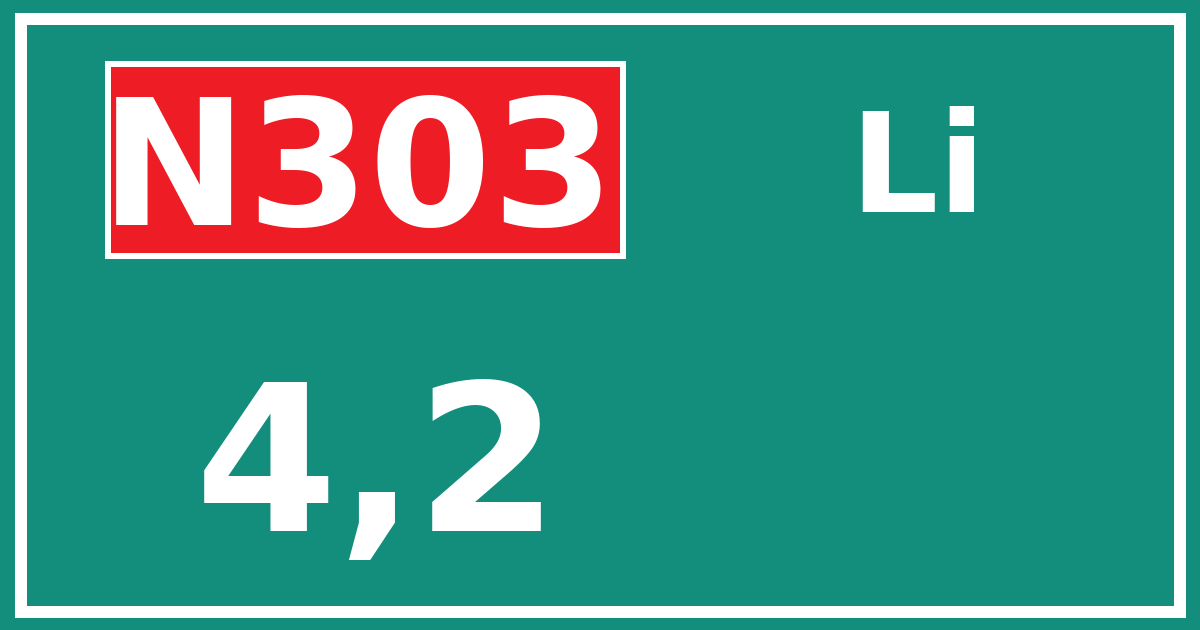 Hectometerbord N303 4,2 zijde Li