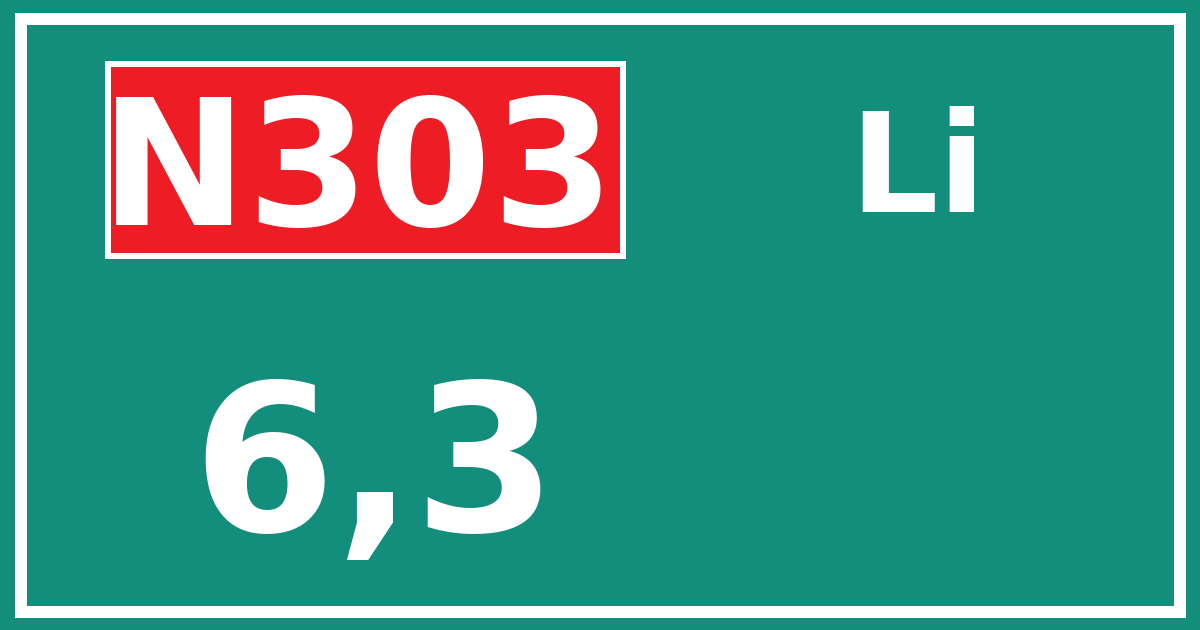 Hectometerbord N303 6,3 zijde Li