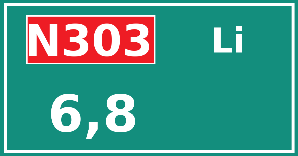 Hectometerbord N303 6,8 zijde Li