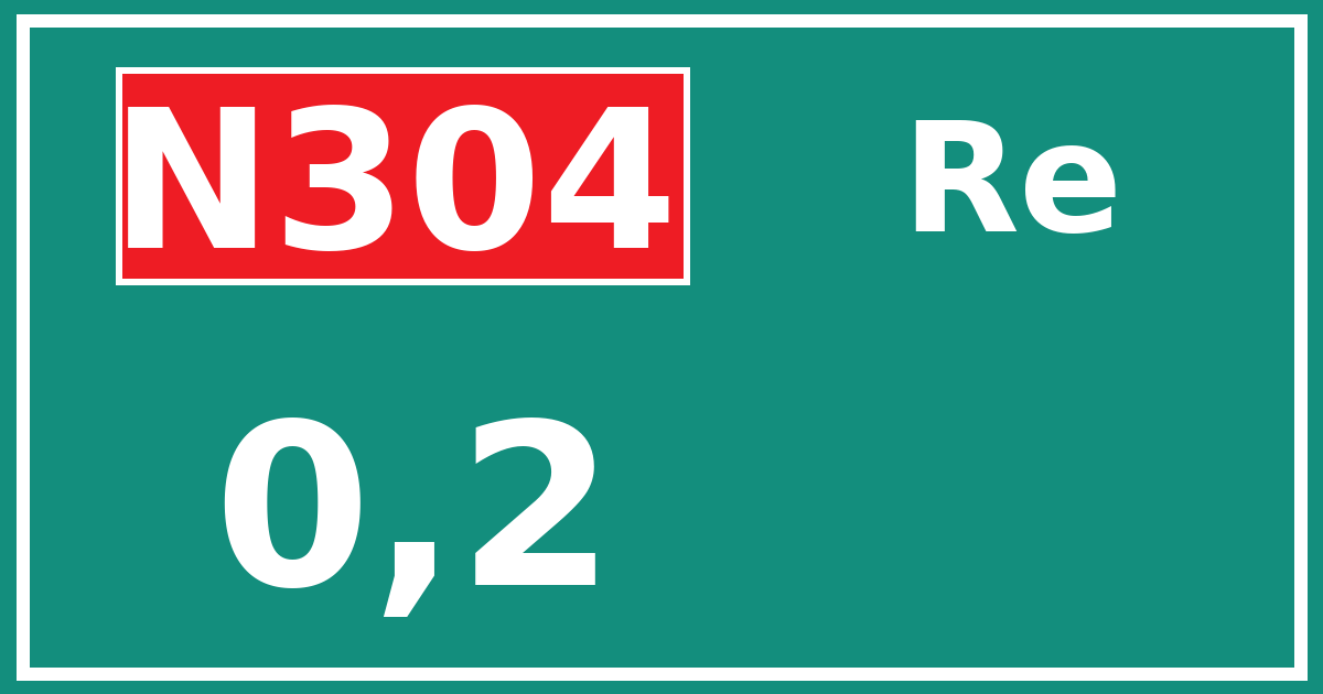 Hectometerbord N304 0,2 zijde Re