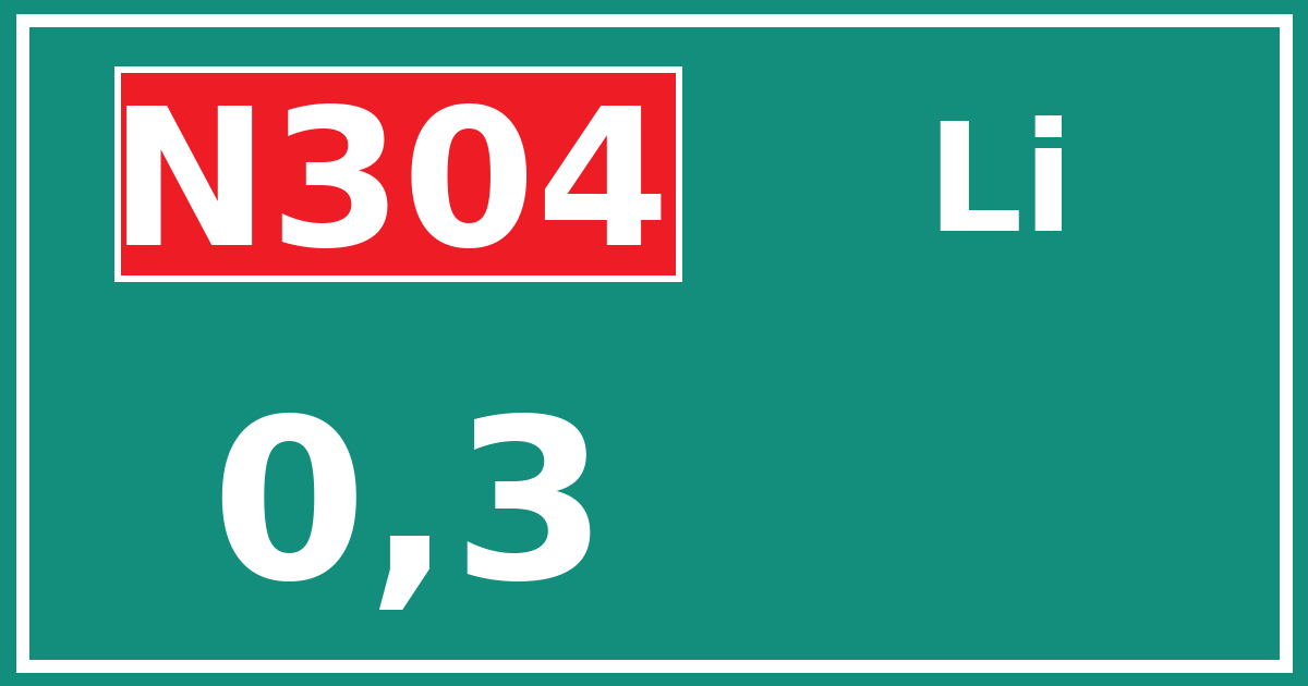 Hectometerbord N304 0,3 zijde Li