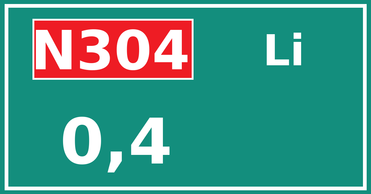 Hectometerbord N304 0,4 zijde Li
