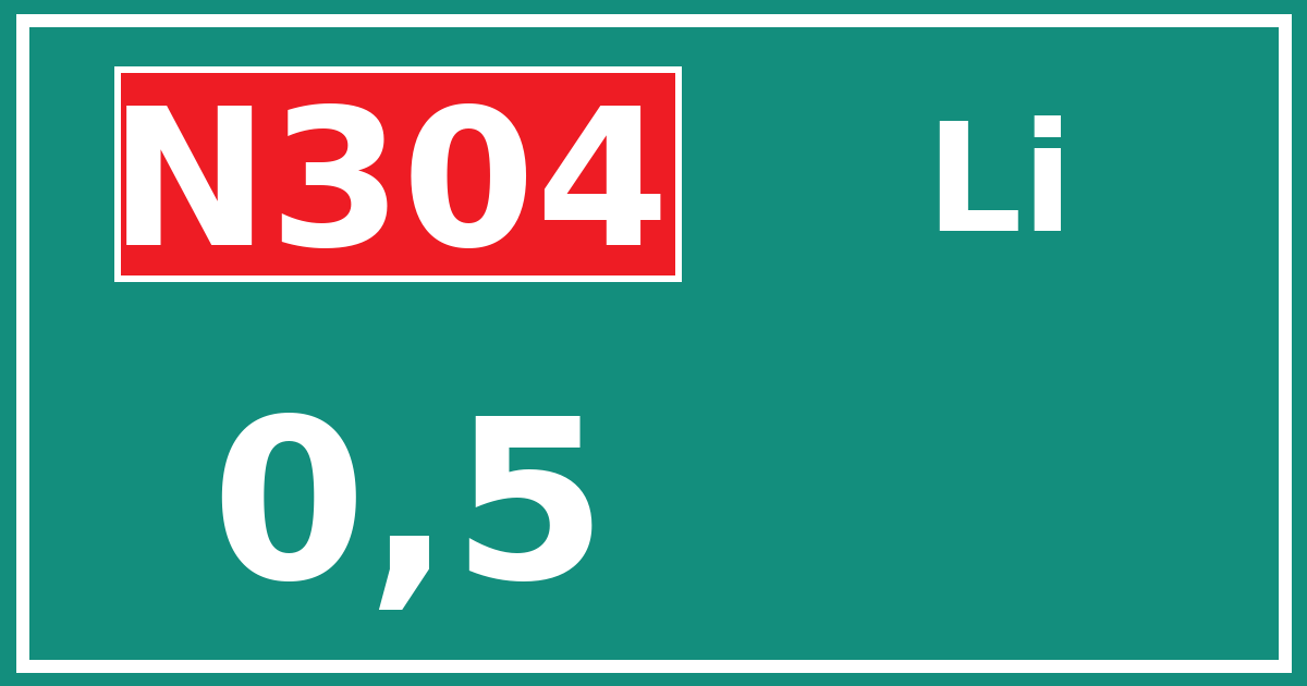 Hectometerbord N304 0,5 zijde Li