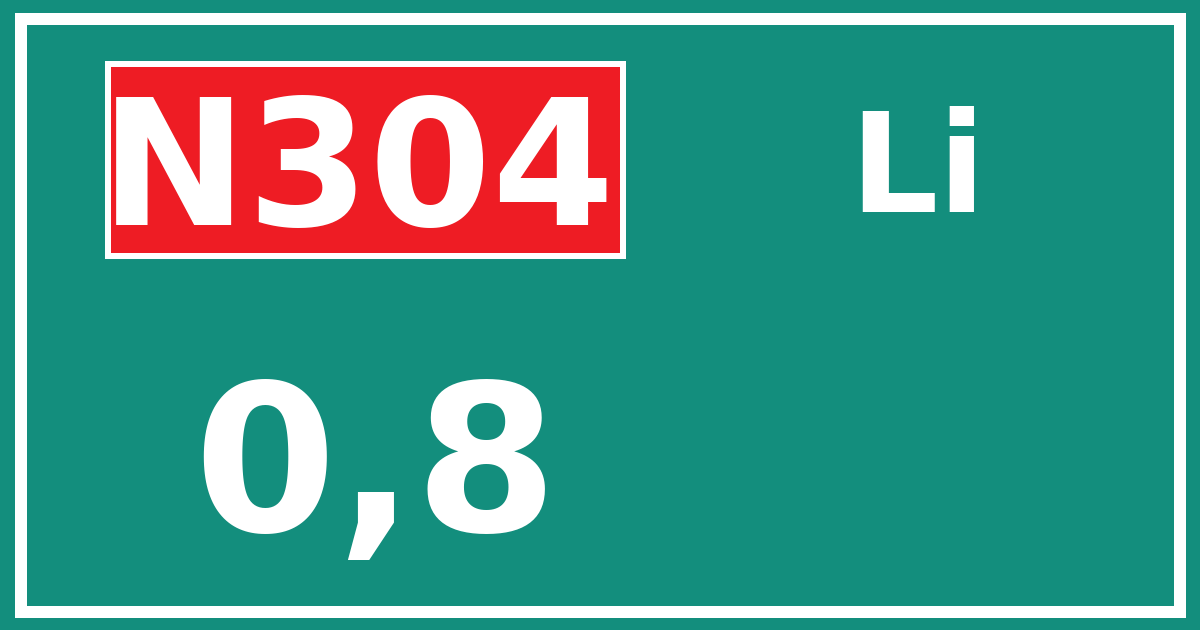 Hectometerbord N304 0,8 zijde Li