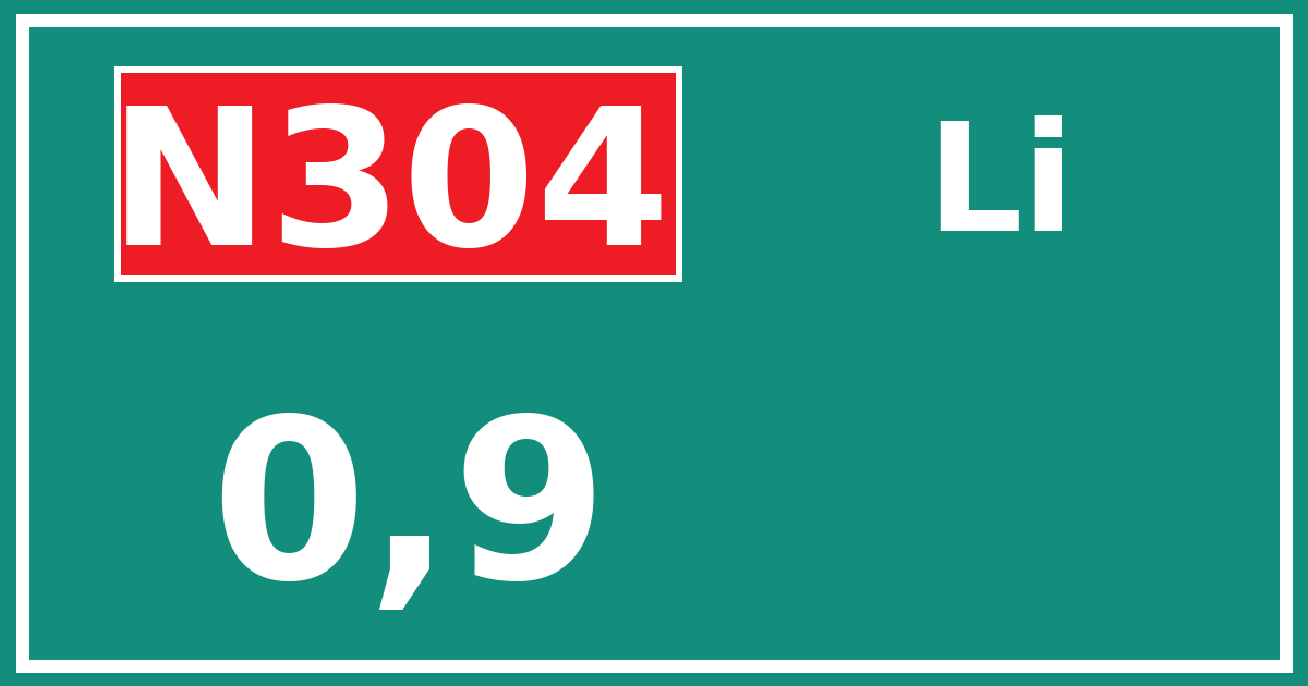 Hectometerbord N304 0,9 zijde Li