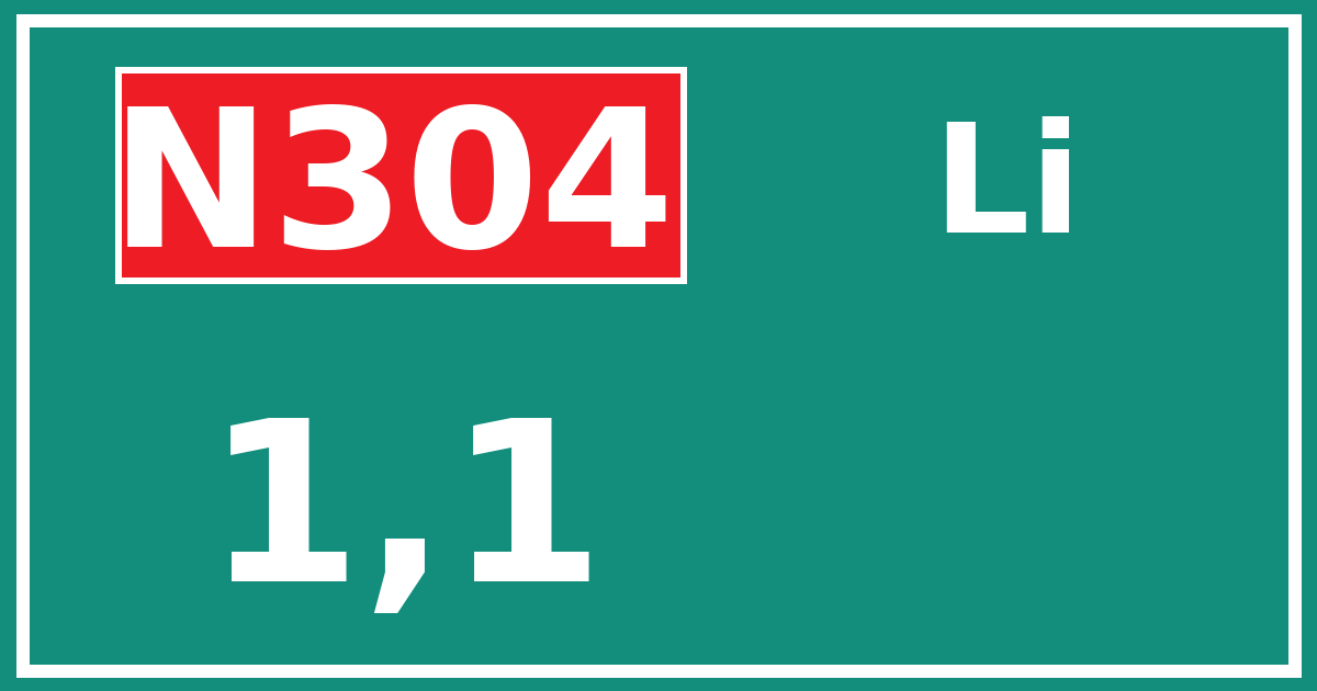 Hectometerbord N304 1,1 zijde Li