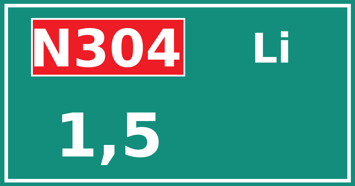Hectometerbord N304 1,5 zijde Li