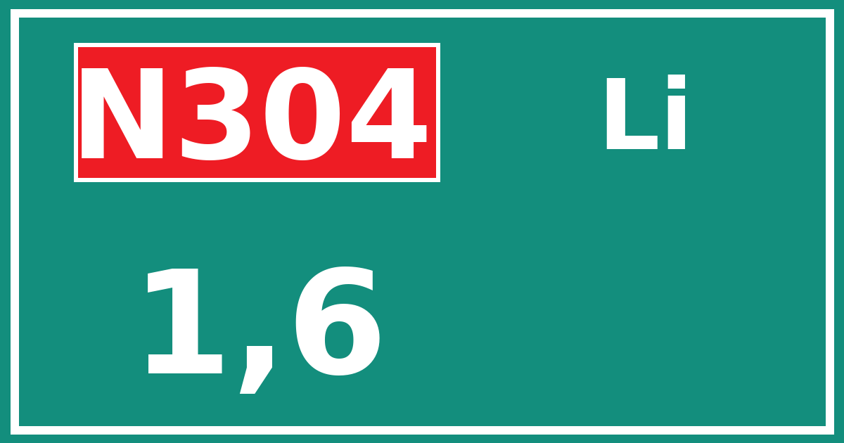 Hectometerbord N304 1,6 zijde Li