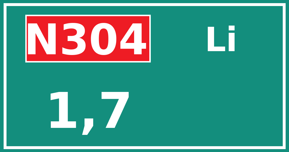 Hectometerbord N304 1,7 zijde Li
