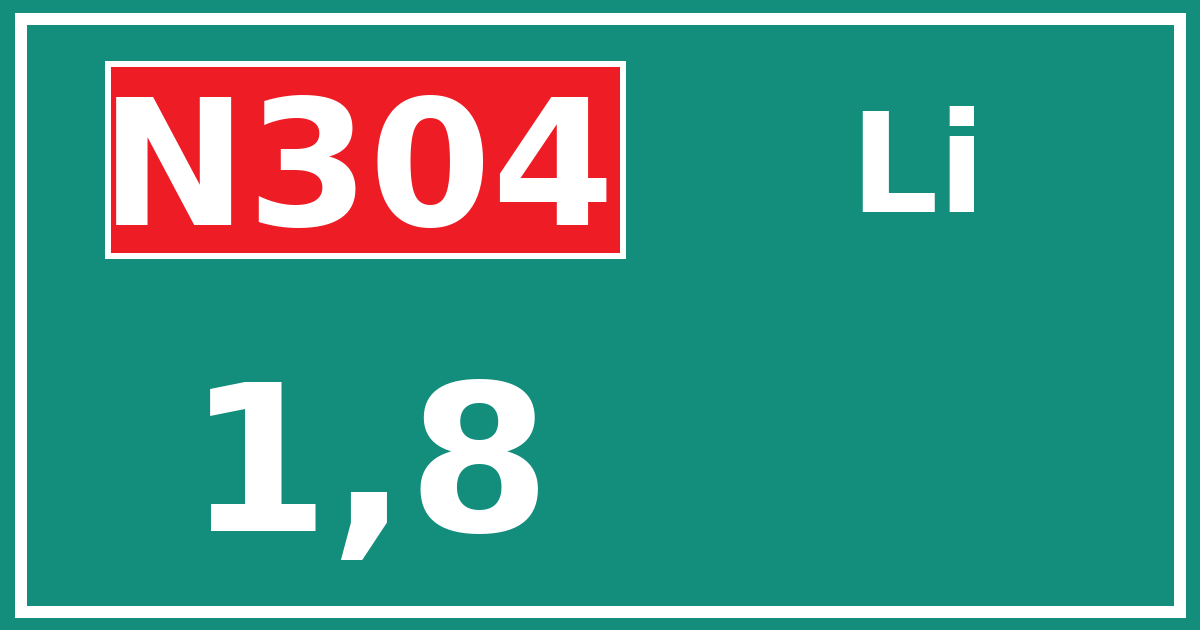 Hectometerbord N304 1,8 zijde Li