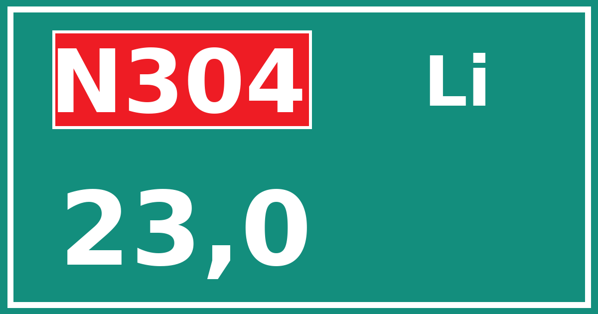 Hectometerbord N304 23,0 zijde Li