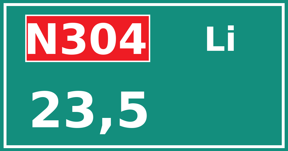 Hectometerbord N304 23,5 zijde Li