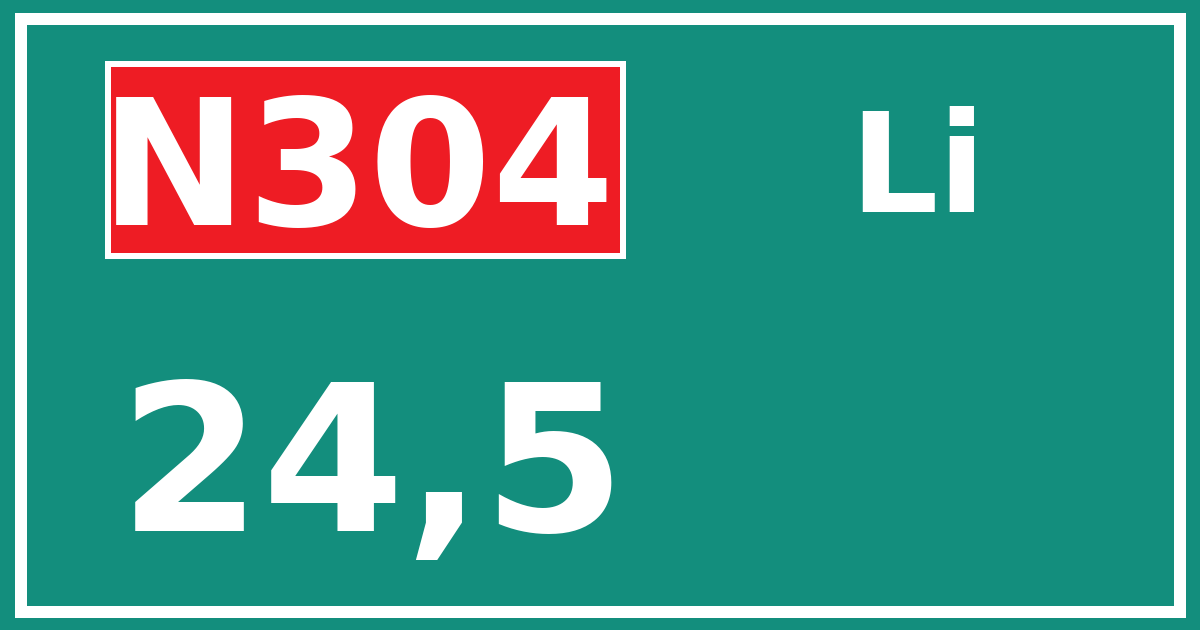 Hectometerbord N304 24,5 zijde Li