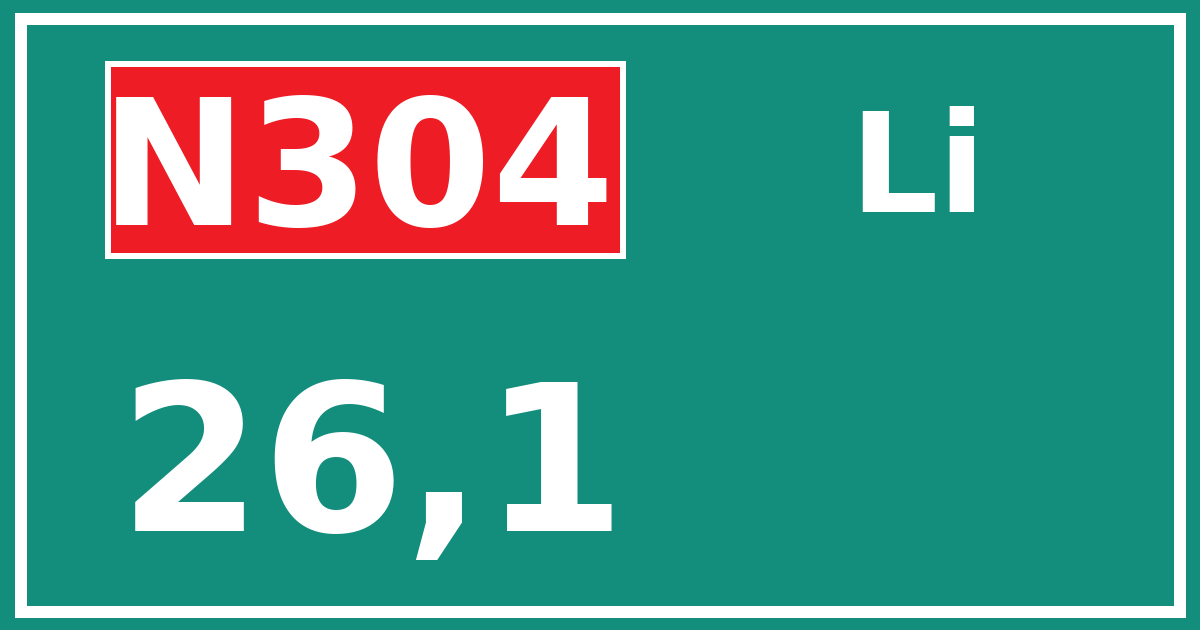 Hectometerbord N304 26,1 zijde Li