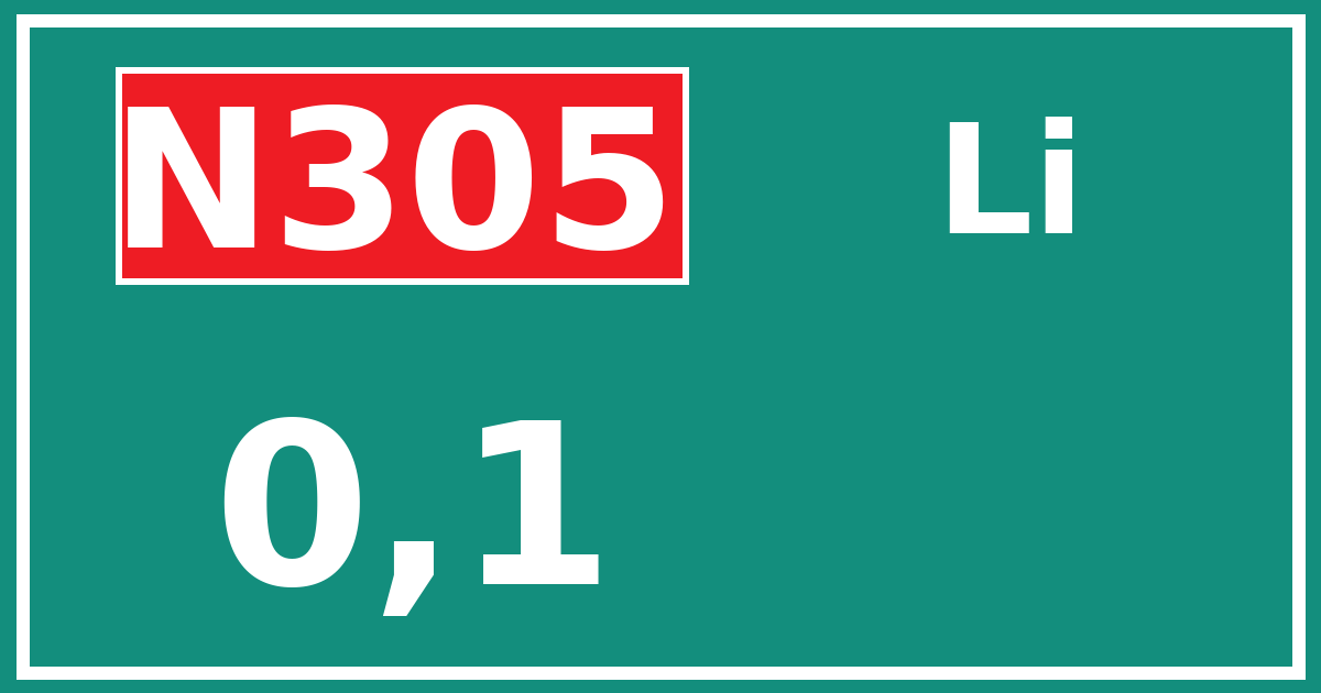Hectometerbord N305 0,1 zijde Li