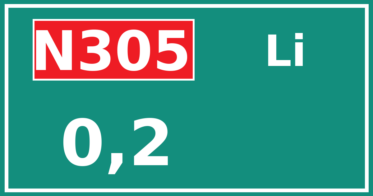 Hectometerbord N305 0,2 zijde Li