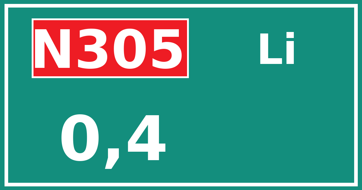 Hectometerbord N305 0,4 zijde Li