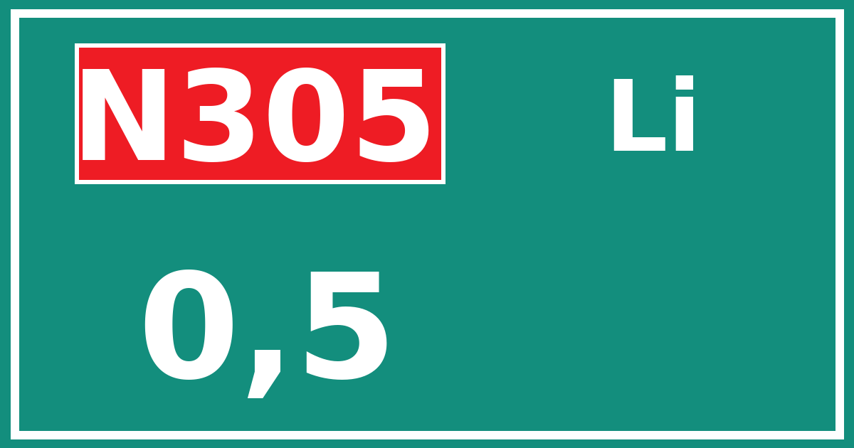 Hectometerbord N305 0,5 zijde Li