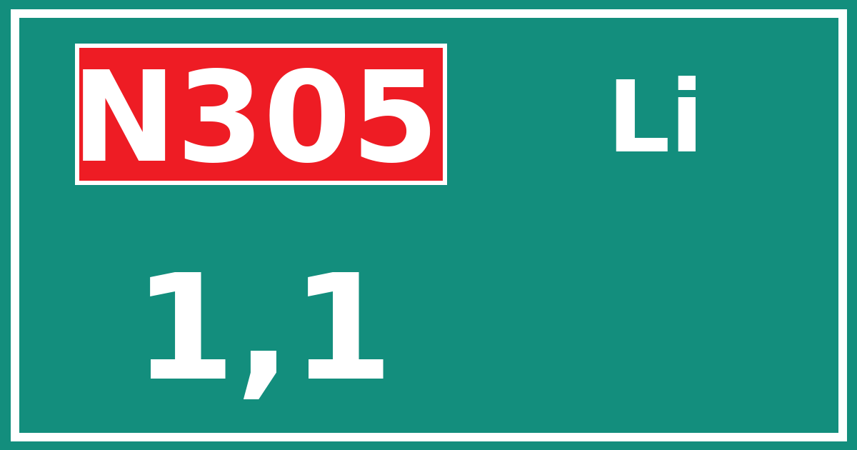 Hectometerbord N305 1,1 zijde Li
