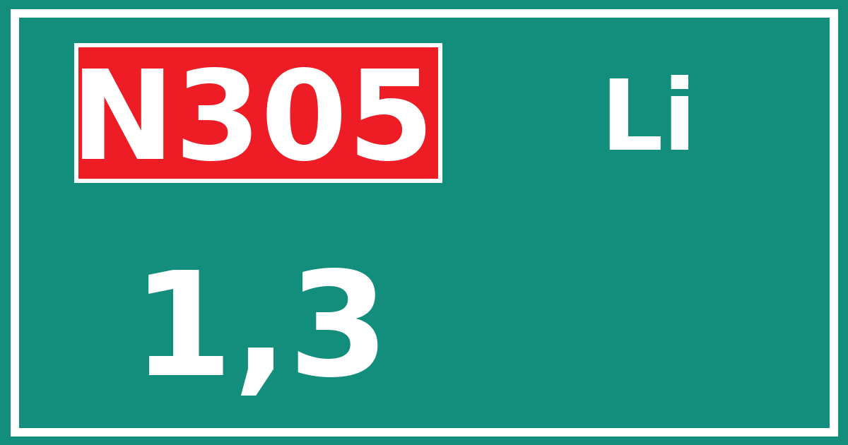 Hectometerbord N305 1,3 zijde Li
