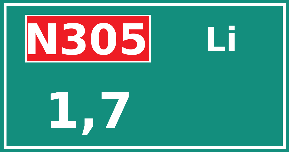 Hectometerbord N305 1,7 zijde Li