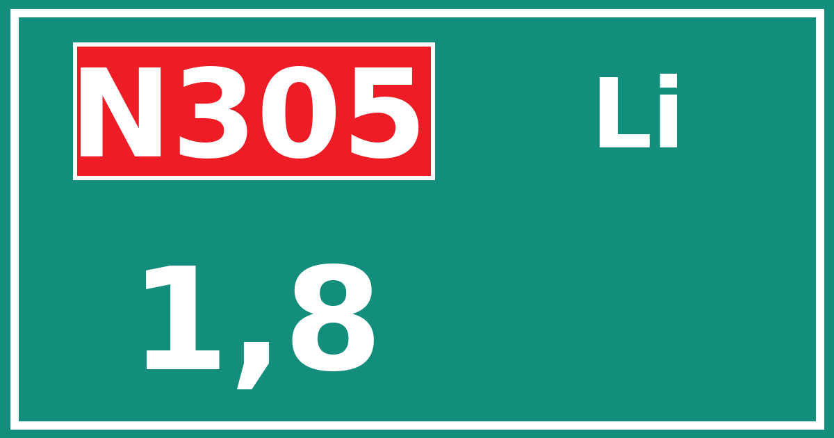 Hectometerbord N305 1,8 zijde Li