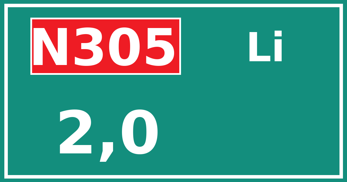 Hectometerbord N305 2,0 zijde Li