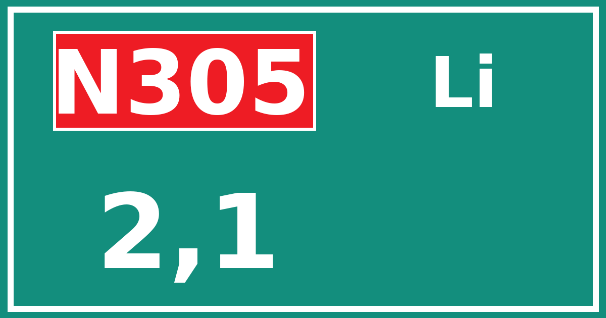 Hectometerbord N305 2,1 zijde Li