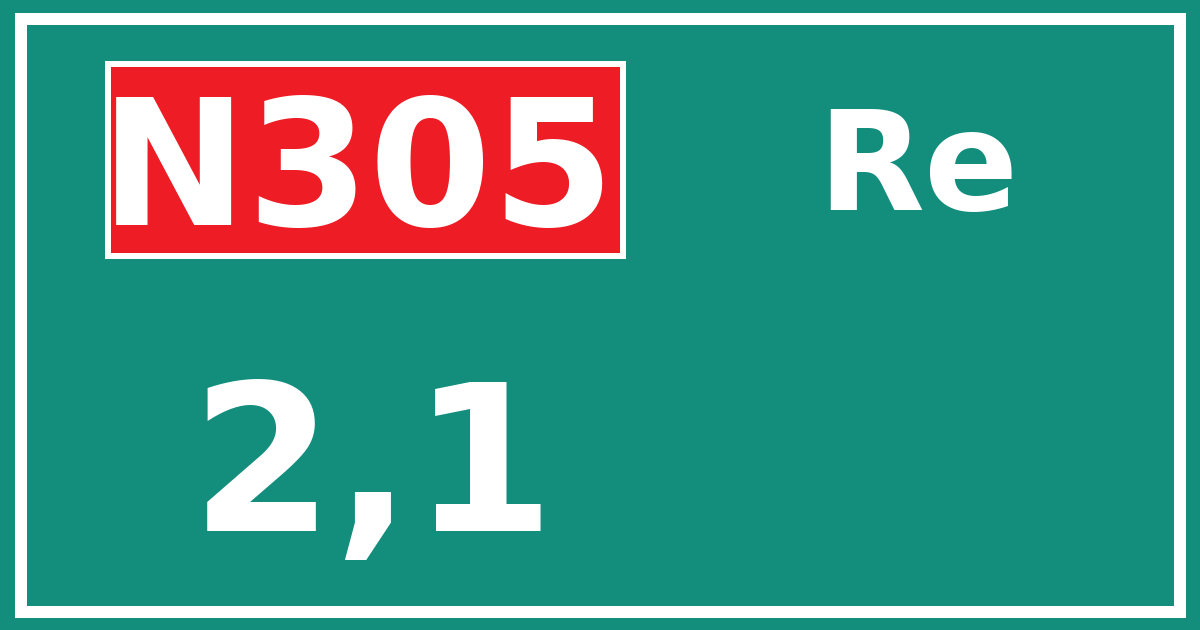 Hectometerbord N305 2,1 zijde Re